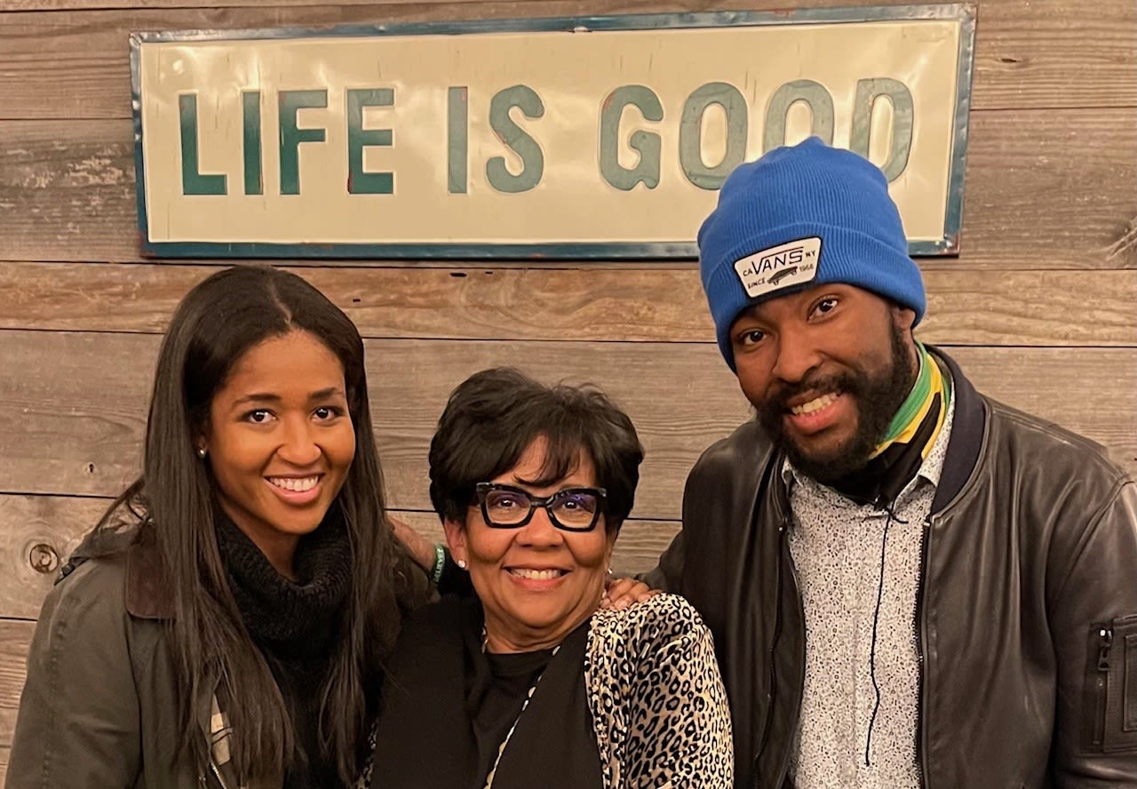 Faith Hamilton with her daughter and son